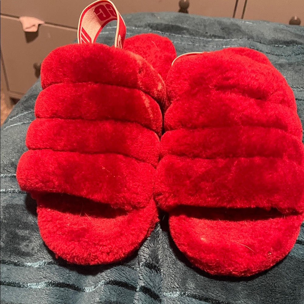 UGG Red Fuzzy Slide Sandals